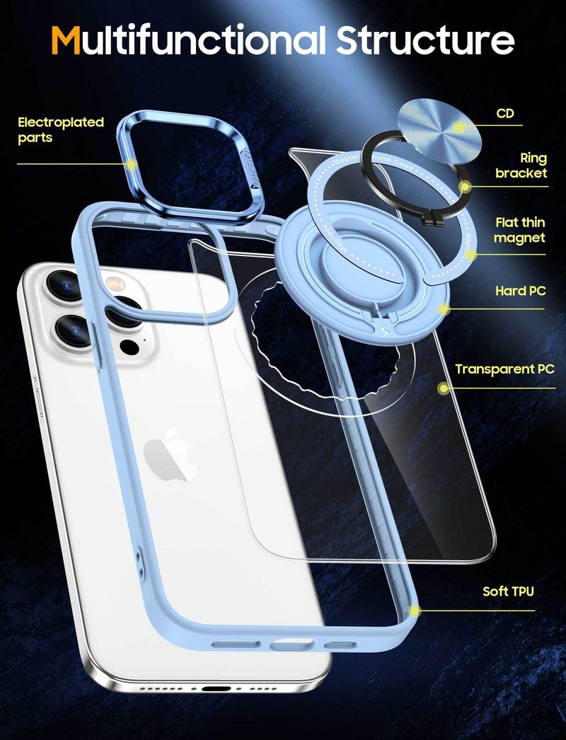 Phone Case & Covers Applicable 15Pro Mobile Phone Case Transparent Ring Car Invisible Bracket Magnetic Suction Protective Cover_voghion.com