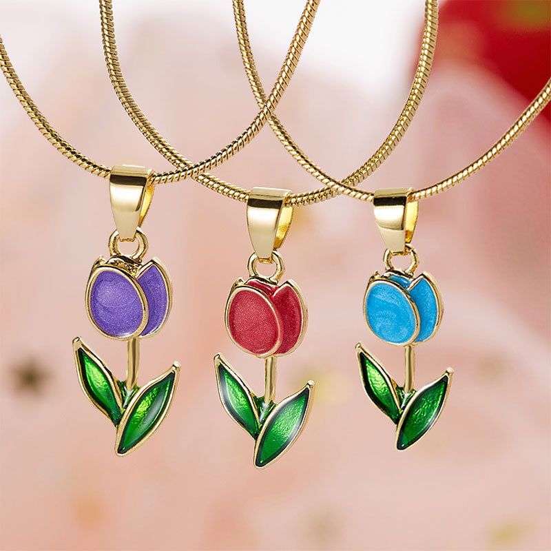 Ins Style New Tulip Necklace Bracelet Anklet Set, Female Creative Versatile Snake Bone Collarbone Chain_voghion.com
