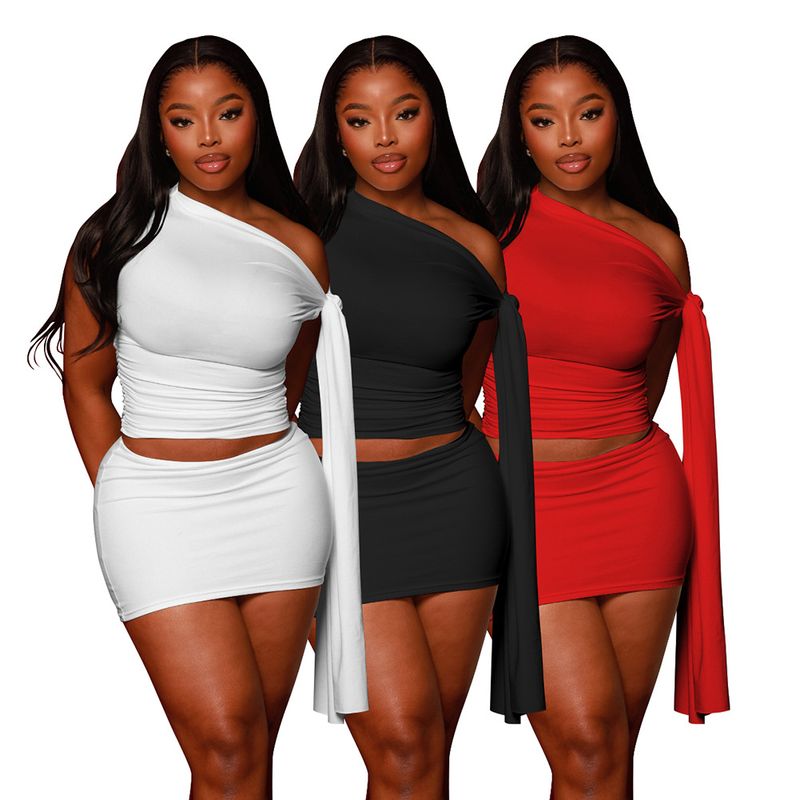 D88238 Style 2025 Spring New Casual Fashion Women's Asymmetrical Strap Solid Color Short Skirt Set_voghion.com