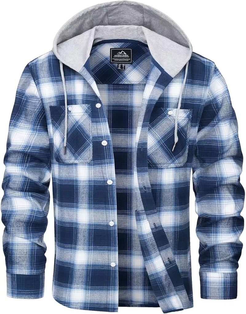 Herrenbekleidung Herbst und Winter Heißes Herren Flanellhemd Baumwolle Langärmliges Kariertes Hemd Lässiges Kapuzenhemd_voghion.com
