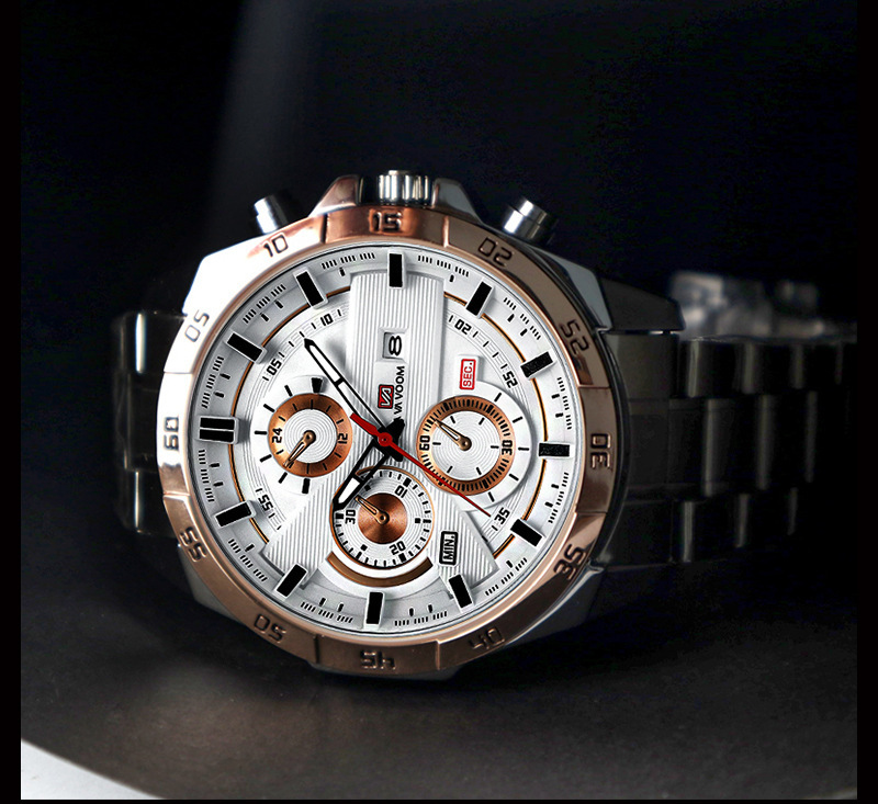 Men's Ryan Waterproof Stainless Steel Chain Quartz Watch Fashion Student Sports Business Casual Steel Band Watch_voghion.com