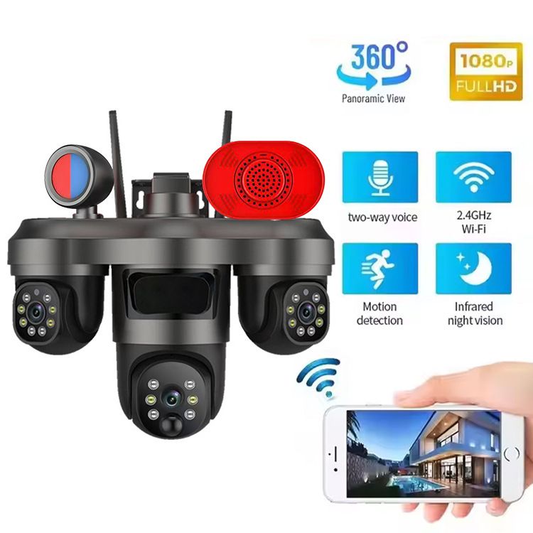 Okam 3-Lens Wireless Security Camera, 6MP HD Outdoor WiFi/4G Bullet Camera With Smart Night Vision, IP67 Waterproof, UPS Backup_voghion.com