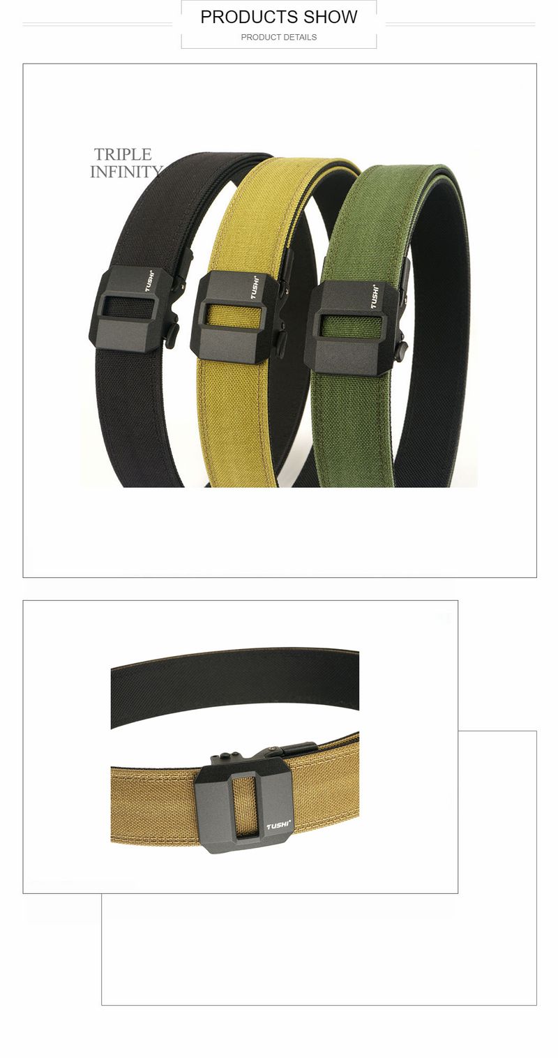 Cinturón táctico resistente de metal con hebilla automática, de doble capa, grueso y colgante, para exteriores, para hombre, 3,8 cm de ancho._voghion.com