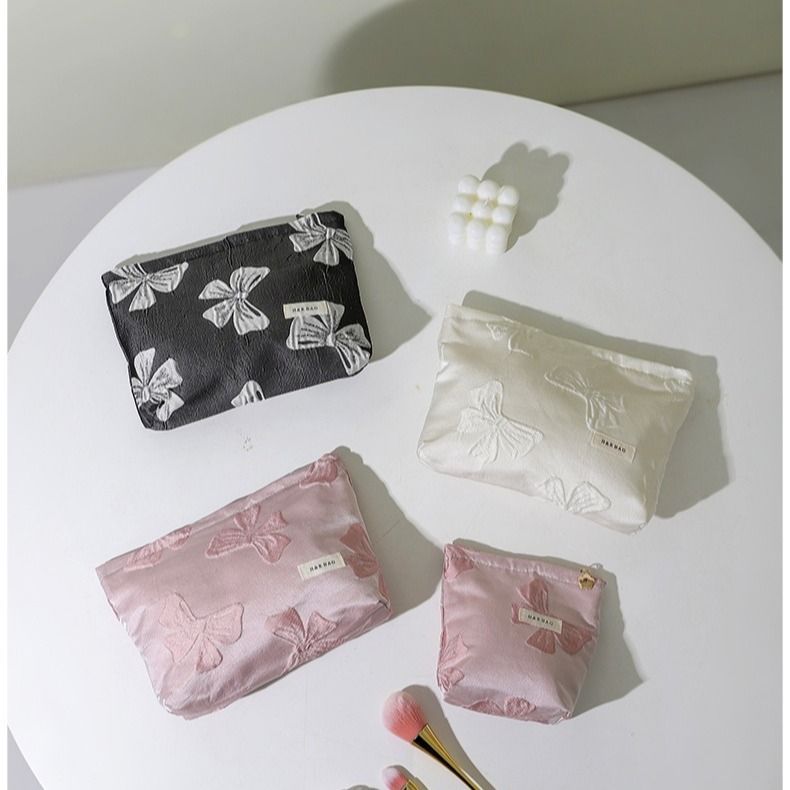 Dark Style Bowknot Makeup Storage Travel Portable Toiletry Organizer Large Capacity Water Lotion Brush Bag_voghion.com