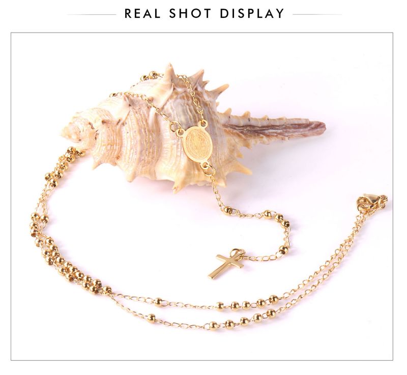 LUXUSTEEL Perline Collana lunga con croce di Gesù per donna Uomo Rosario in acciaio inossidabile cristiano cattolico religioso_voghion.com