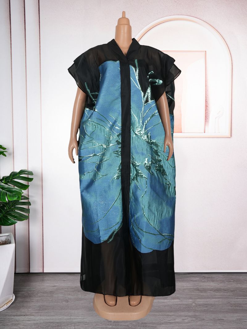 Women's Plus Size New Two-Piece Dress Fashion Loose Printed V-Neck Elegant Long Gown_voghion.com