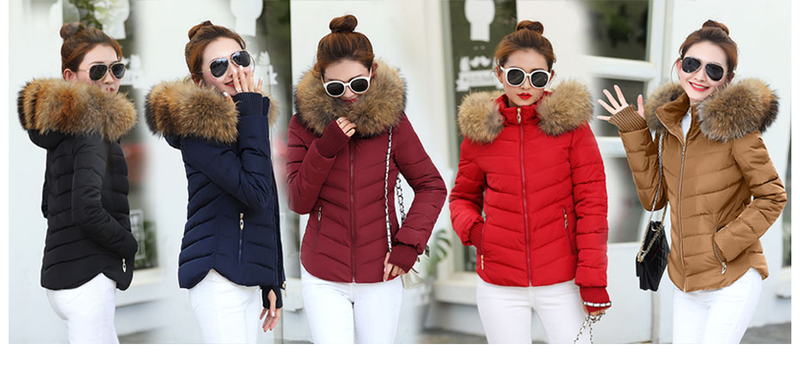 Vinterjacka Dam Parkas för kappa Mode Kvinnlig dunjacka med huva Stor fuskpälskrage Kappa 2019 Höst_voghion.com