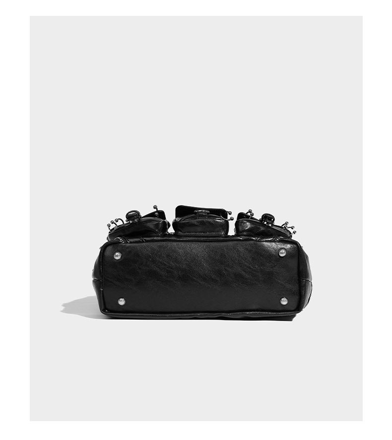 Borsa tote, design di nicchia, grande capacità, elegante borsa a forma di gnocco, stile motociclista scuro, borsa a tracolla con rivetti neutri. Mostra la tua personalità._voghion.com