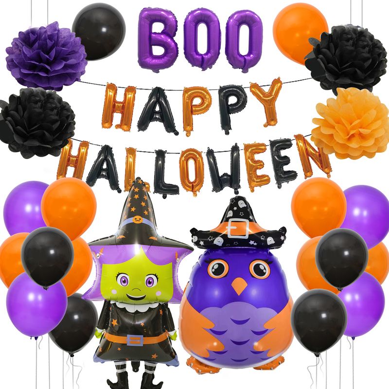 Set di palloncini con lettere BOO per Halloween - Palloncini in foil a forma di zucca, gufo e gatto viola e nero da 16 pollici per decorazioni per feste, vendita all'ingrosso_voghion.com