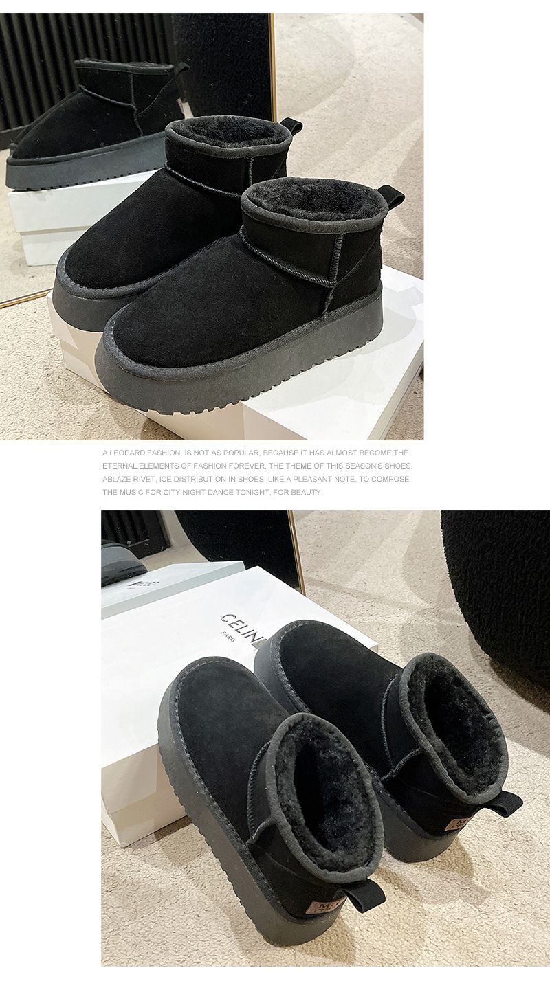 Fleece-gefütterte, verdickte Loafer im Nordosten, kurze Röhre, Baumwollschuhe für Studenten, dicke Sohle, Schneestiefel für Damen, Winter 2024_voghion.com