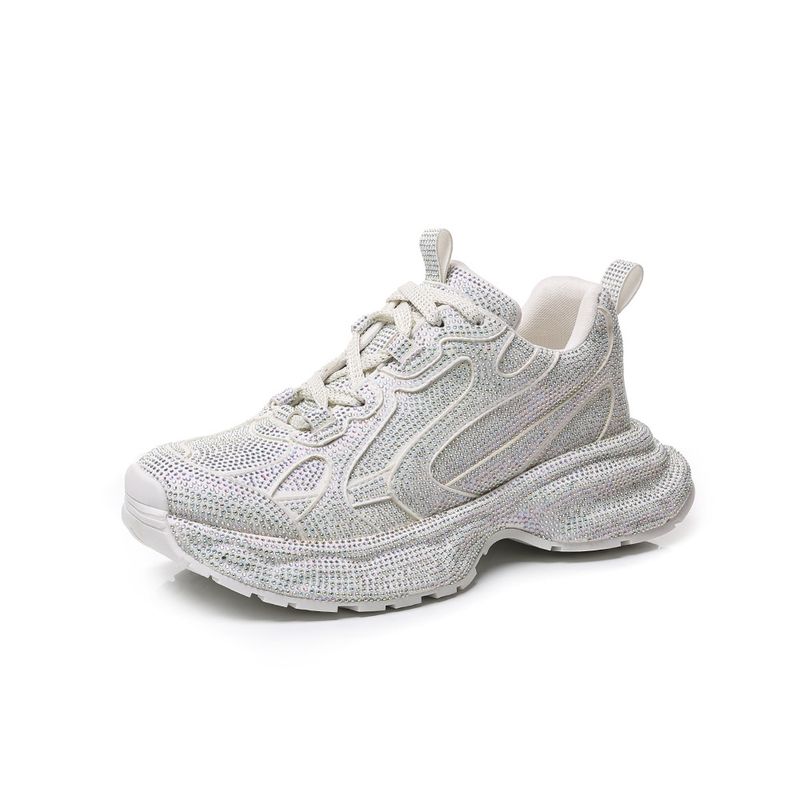 Starry Sky Water Explosion Street Style Women's Doubles Lace 2025 Thick Bottom Full Diamond Luxury Casual Dad Shoes_voghion.com