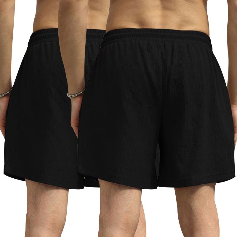 Lot de 2 shorts d'été décontractés pour homme, coupe trois-quarts, doublés, à séchage rapide et double épaisseur, tissés_voghion.com