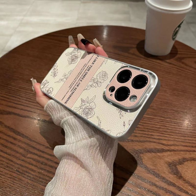 TechGlobe Compatible With 17 Pro Max Leather Texture Phone Case Sketch Rose Flower Pura 70 Pro+ Niche Embossed Protective_voghion.com