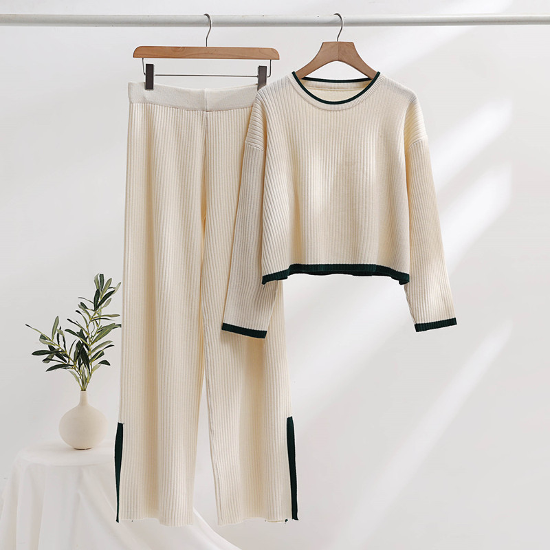 Abbigliamento da donna caldo maglione russo transfrontaliero a maniche lunghe completo di pantaloni lavorati a maglia per donna_voghion.com