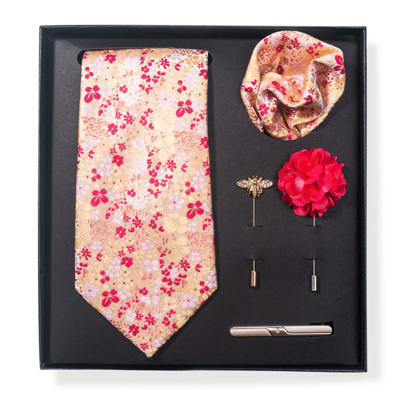 Set da uomo alla moda in tinta unita a righe con anacardi, confezione regalo da 6 pezzi, set con corsetto con fermacravatta e sciarpa quadrata_voghion.com