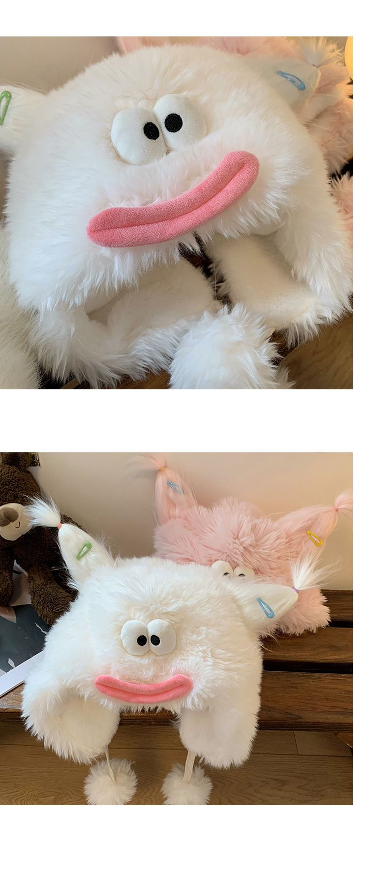 Lustige, hässliche, süße Plüschmütze für Damen, Herbst und Winter, großer Kopfumfang und dicker, warmer Ohrenschutz aus Samt_voghion.com