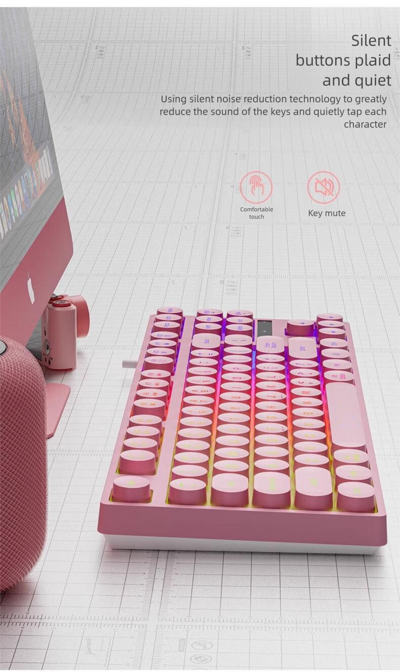 Teclado mecânico real com 87 teclas, mouse para jogos, com fio, para laptop, pequeno, silencioso e de alta estética_voghion.com