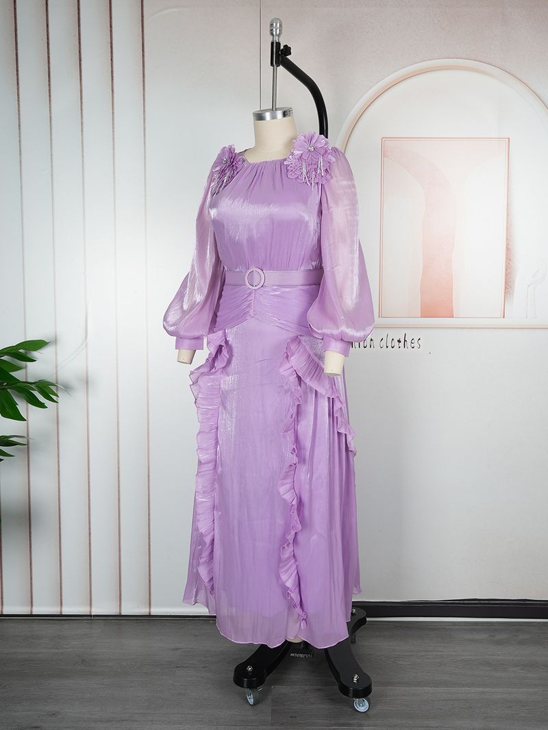 Plus-Size Floral Maxi Dress – Elegant Ruffle Sleeve Chiffon Dress With 3d Embroidery, High Waist & Flowy Hem, Women’S Formal Evening Gown_voghion.com