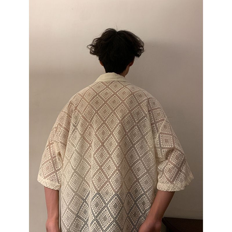 Camicia a maniche corte con risvolto sottile, da uomo, estiva, retrò, ampia, con tasche a 5 punti_voghion.com