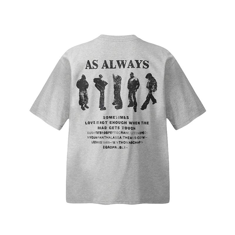 Unbeatable Quality Popular Standing Figure Print Design With Oversized Shoulder Down Loose Round Neck T-shirt Cotton Ins Short Sleeved Men_voghion.com