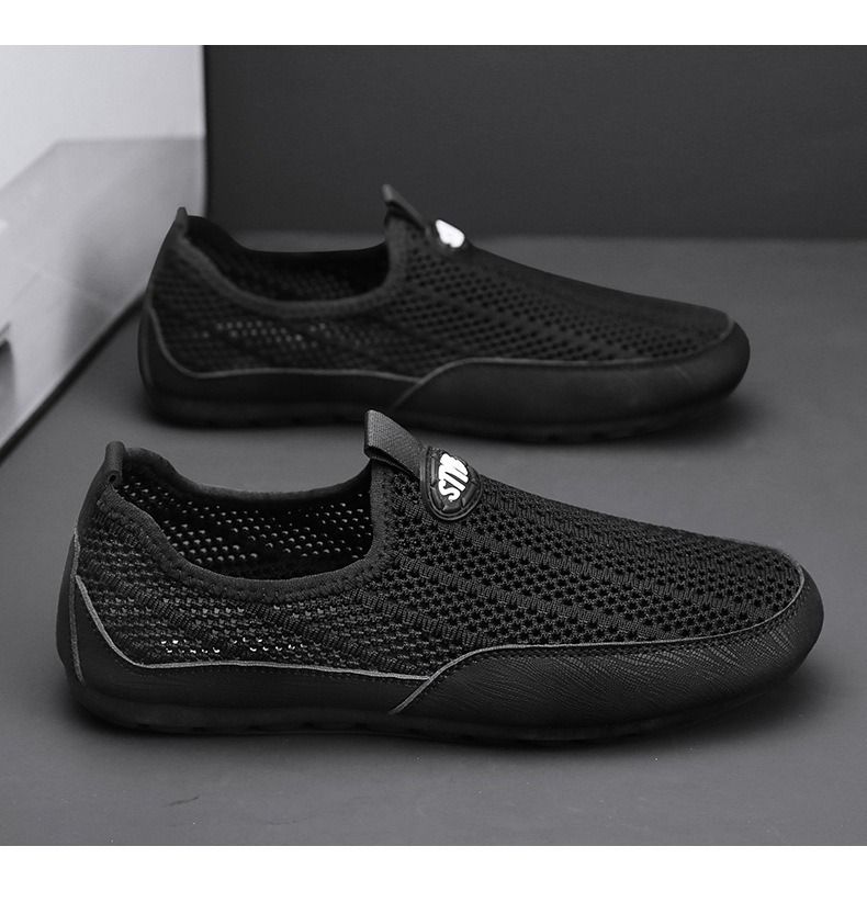 Breathable Hollow 2025 Slip-On Lightweight Casual Mesh Men's Trendy Shoes Driving Loafers_voghion.com