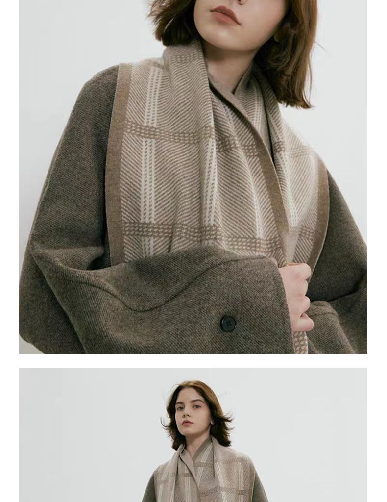 Der neue, verdickte, vielseitige Winterschal im Nischen-Inset-Stil des koreanischen Designers für Männer und Frauen ist ein universeller, karierter Strickschal_voghion.com