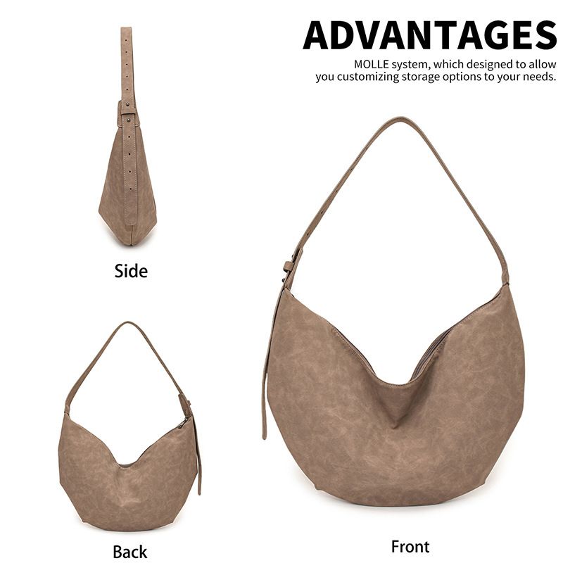 Bolso de hombro vintage para mujer: bolso bandolera de piel sintética de gran capacidad con cierre de cremallera, diseño clásico acolchado para uso diario._voghion.com