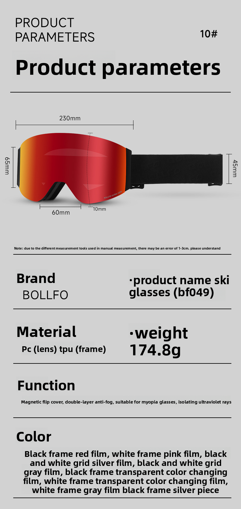 BOLLFO Smart Color Changing Magnetic Flip Ski Double Layer Anti-Fog Protective Glasses For Men And Women Winter_voghion.com