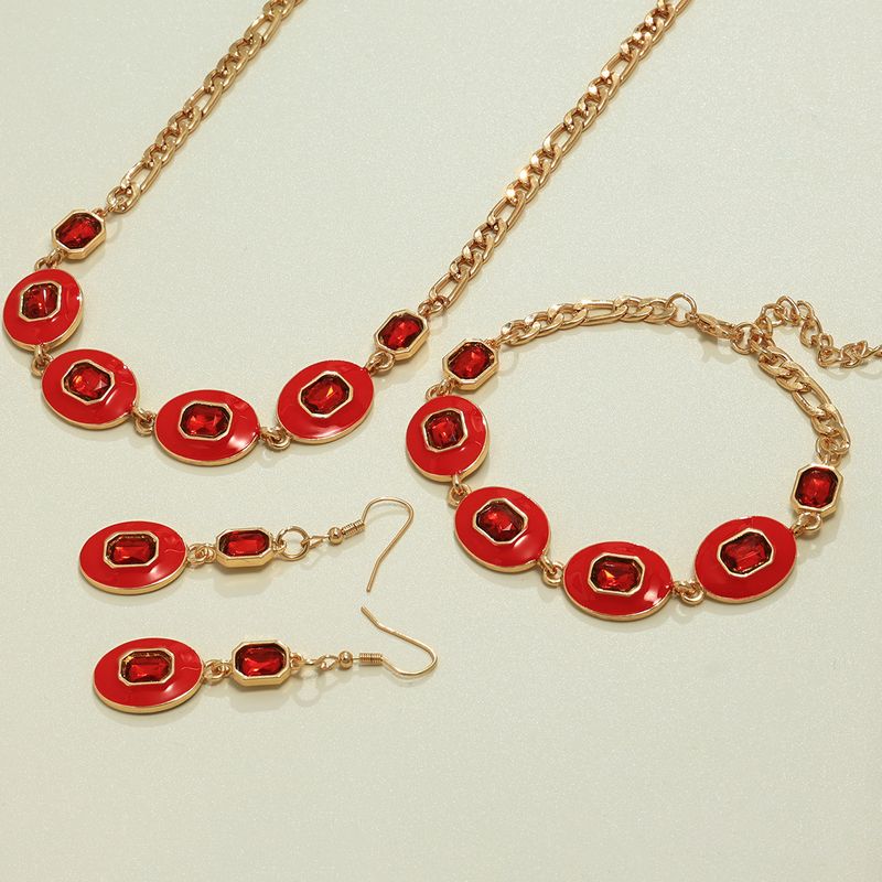Ensemble de bijoux tendance en métal polygonal texturé pour femme, boucles d'oreilles, collier et bracelet_voghion.com