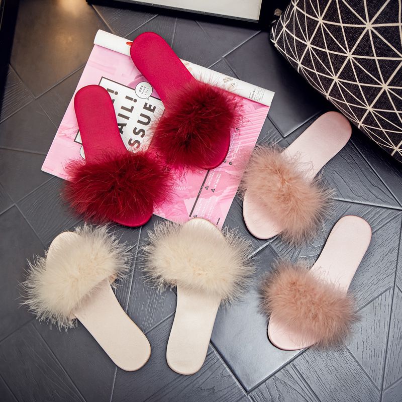 Damigella d'onore primavera estate pelosa per donna nuove pantofole rosse in raso per abito da sposa e scarpe abbinate_voghion.com