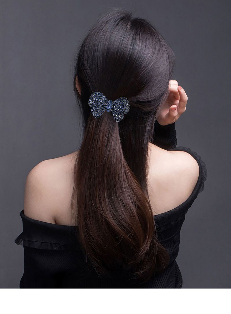 Acessório de cabelo com strass em liga coreana, cabelo meio preso, rabo de cavalo na parte de trás da cabeça, fecho horizontal, mola de laço_voghion.com