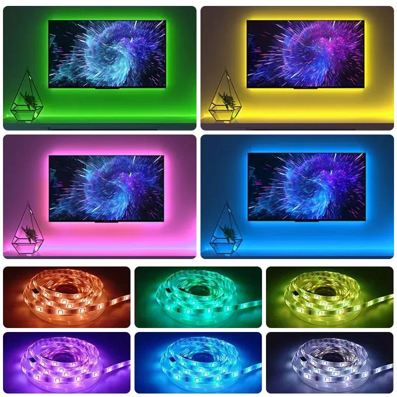 Kit de tiras de luces LED RGB 5050 con sincronización de música y control inteligente, alimentación USB de 5 V, resistente al agua, 12/30 LED por metro, certificación CE._voghion.com