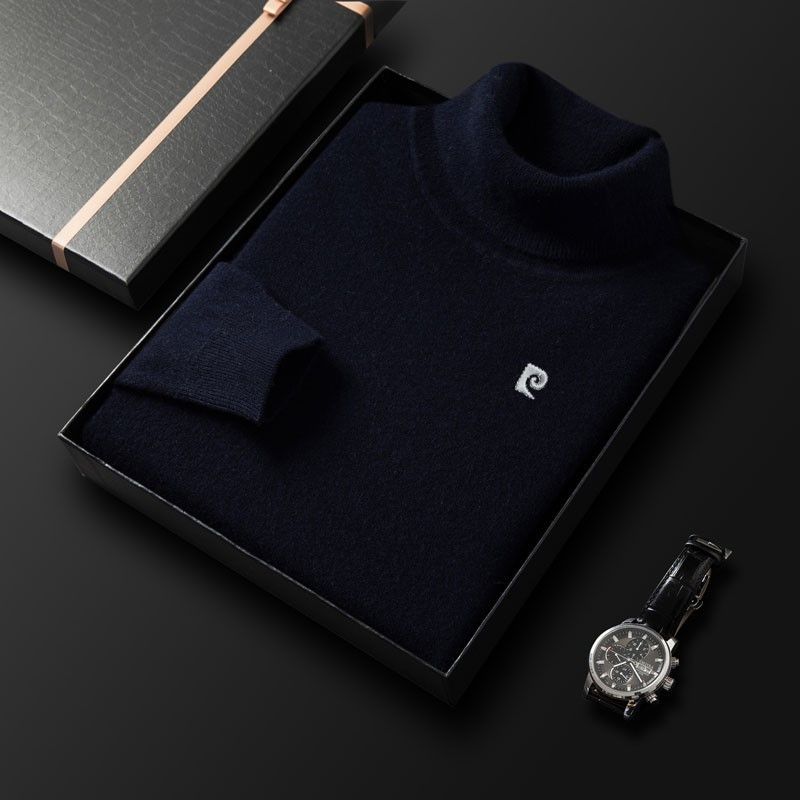 Winter Men's Embroidery Solid Color Turtleneck Thickened Warm Inner Sweater Casual Bottoming Knitted Sweater_voghion.com