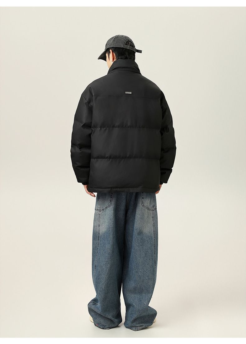 Retro PU Leather Puffer Jacket – Short Quilted Coat With Stand Collar For Winter, Streetwear & Unisex Style_voghion.com