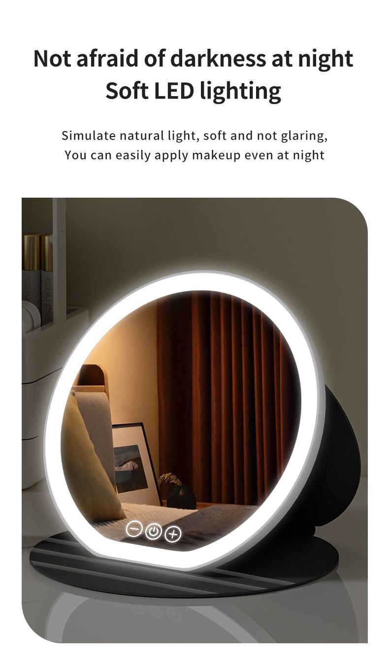 LED Vanity Mirror With Touch Control – Foldable Makeup Mirror With 3-Color Light Modes (USB Rechargeable, Adjustable Brightness)_voghion.com