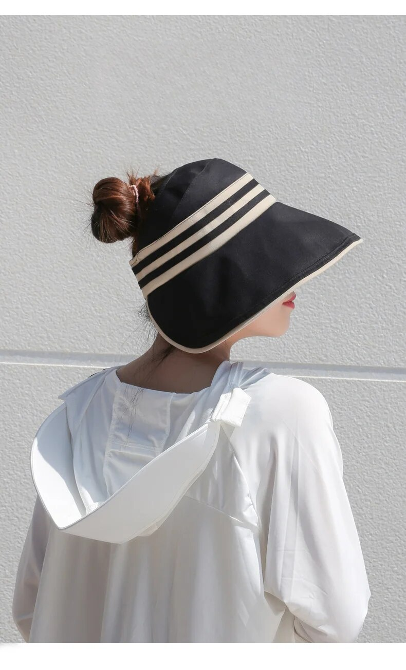 Cappello a cilindro vuoto in gomma nera 2024, cappello parasole estivo pieghevole, bellissimo cappello da spiaggia con protezione solare da donna, cappello da sole in stile tempo libero, cappello da donna con tesa estesa_voghion.com