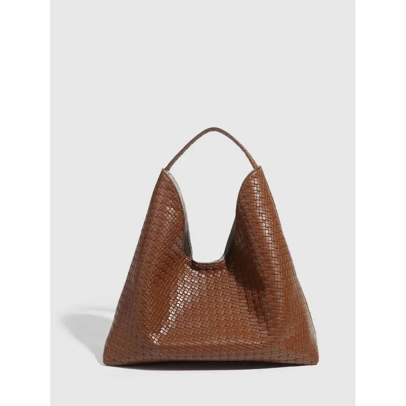 Borsa a secchiello da donna in tessuto intrecciato, grande capacità, per laptop, per pendolarismo autunnale_voghion.com