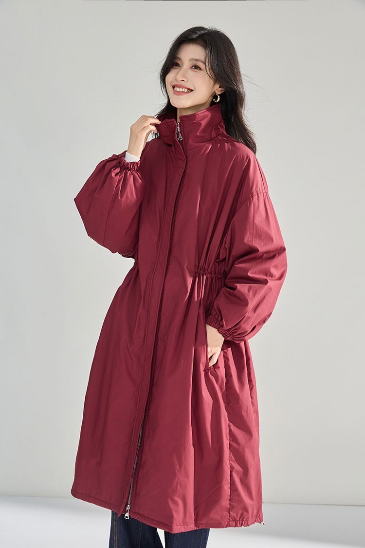 Nuovo piumino lungo da donna, stile trench White Goose, versione autunno-inverno, ultra ampio, con coulisse in vita_voghion.com