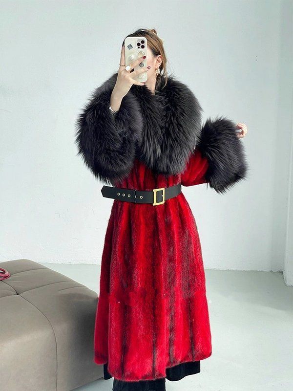 Luxury Faux Fur Coat With Fox Collar – Women's Winter Long Mink Coat (Black/Apricot/Leopard Print, M-6XL)_voghion.com