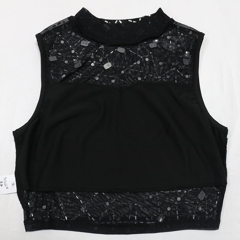 Completo due pezzi in rete con paillettes - Top corto con scollo tondo e minigonna aderente con lingerie_voghion.com