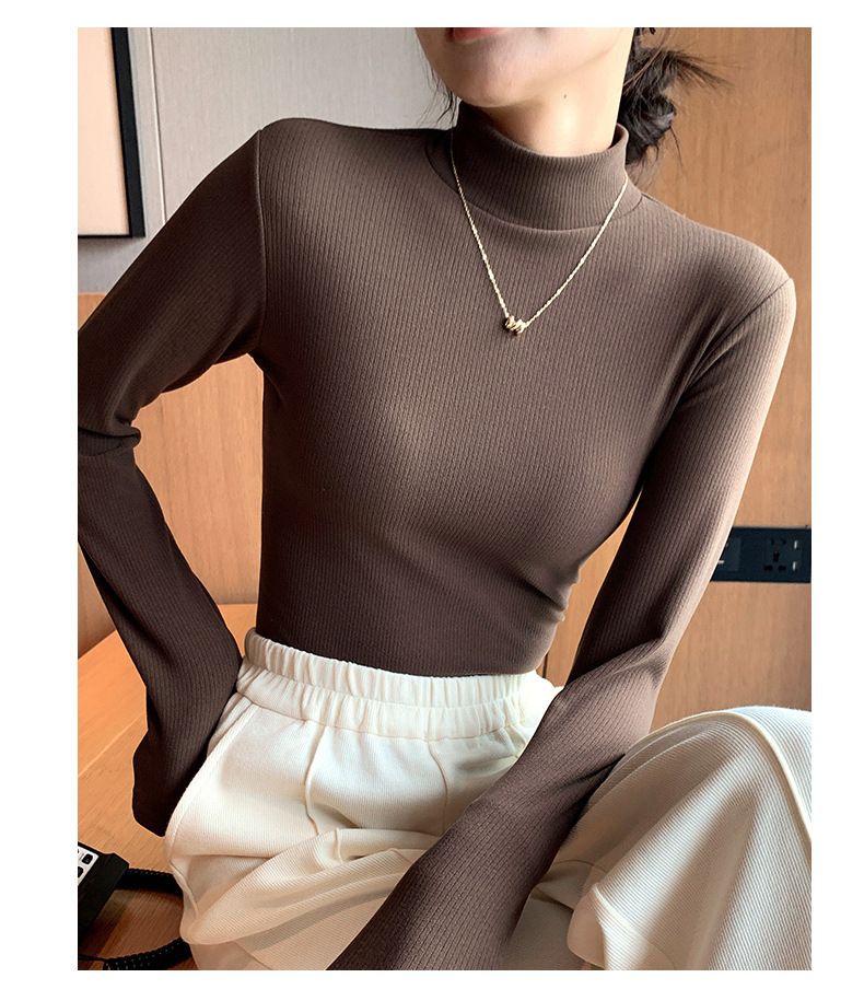 Slim Fit Wide-Stripe Mock Neck Top – Versatile Long Sleeve Stretch Tee For Layering (M-XXL, Polyester-Spandex Blend, Work-to-Weekend)_voghion.com