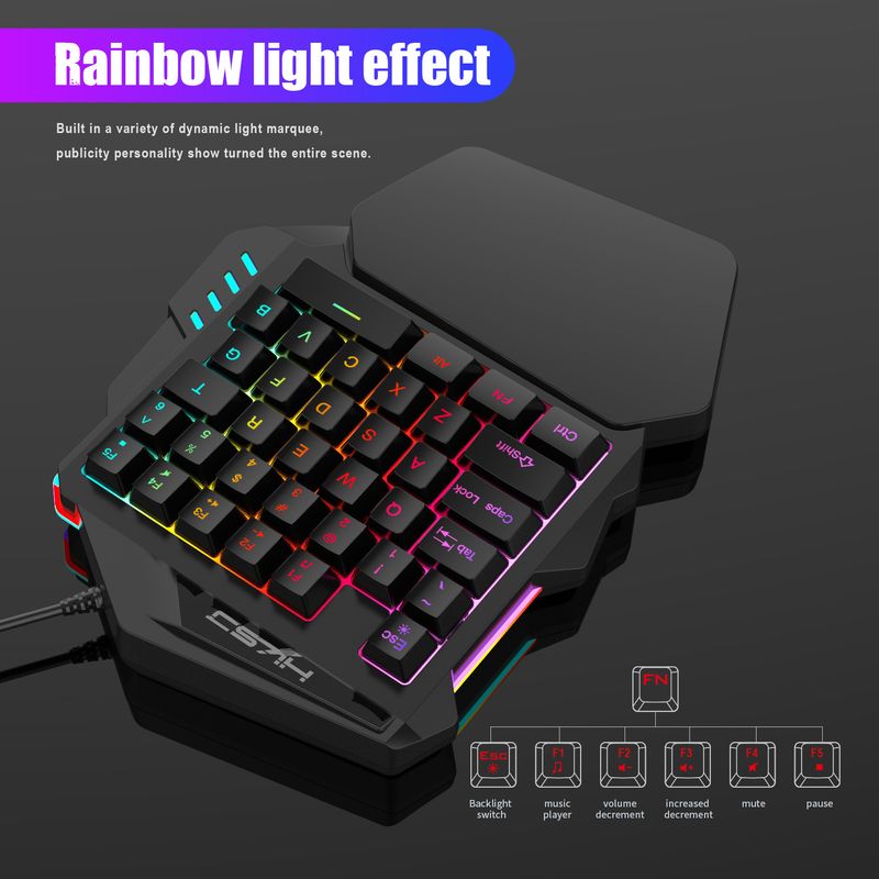 V100+S500 Filmset, mechanisches Gefühl für die linke Hand, PUBG-Thron, einhändige Tastatur mit Hintergrundbeleuchtung und 35 Tasten_voghion.com