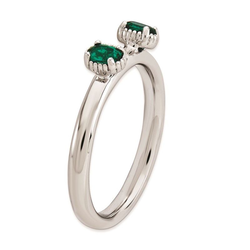 Sterling Silver Stackable Expressions Created Emerald Two Stone Ring_voghion.com