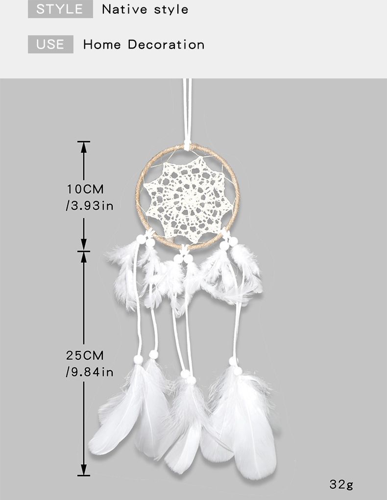 Bohemian Style Wind Chime Single Ring Pendant Home Decoration White Feather Dream Catcher_voghion.com