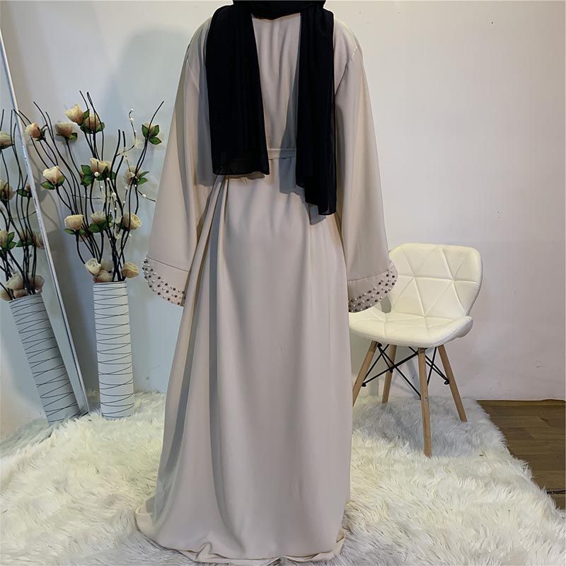Neueste muslimische Abayas für Frauen islamische Mode Perlen Kimono Robe bescheidenes Kleid lange elegante Strickjacken Kleidung vorne offen Abaya_voghion.com