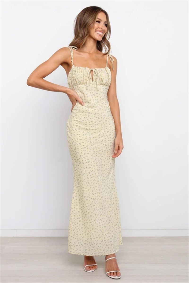 Women's Clothing Floral Pleated Backless Lace Up Suspender Long Skirt Hip Wrapped Fishtail Skirt European Size Is Larger_voghion.com