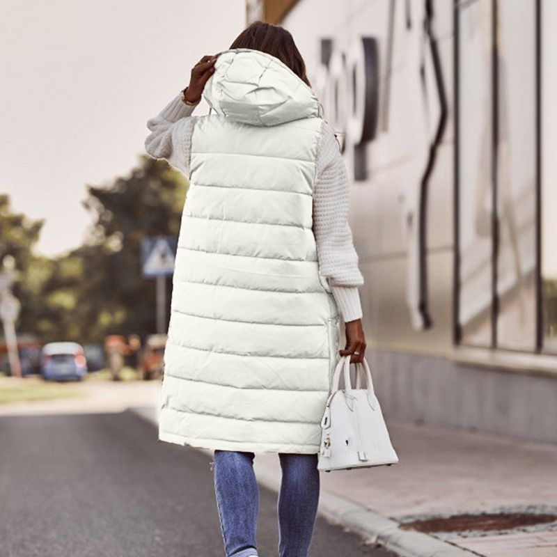 Einfarbige, einreihige, mittellange, mit Baumwolle gefütterte Weste für Damen mit einfarbigem Temperament und schlankem Cardigan-Mantel_voghion.com