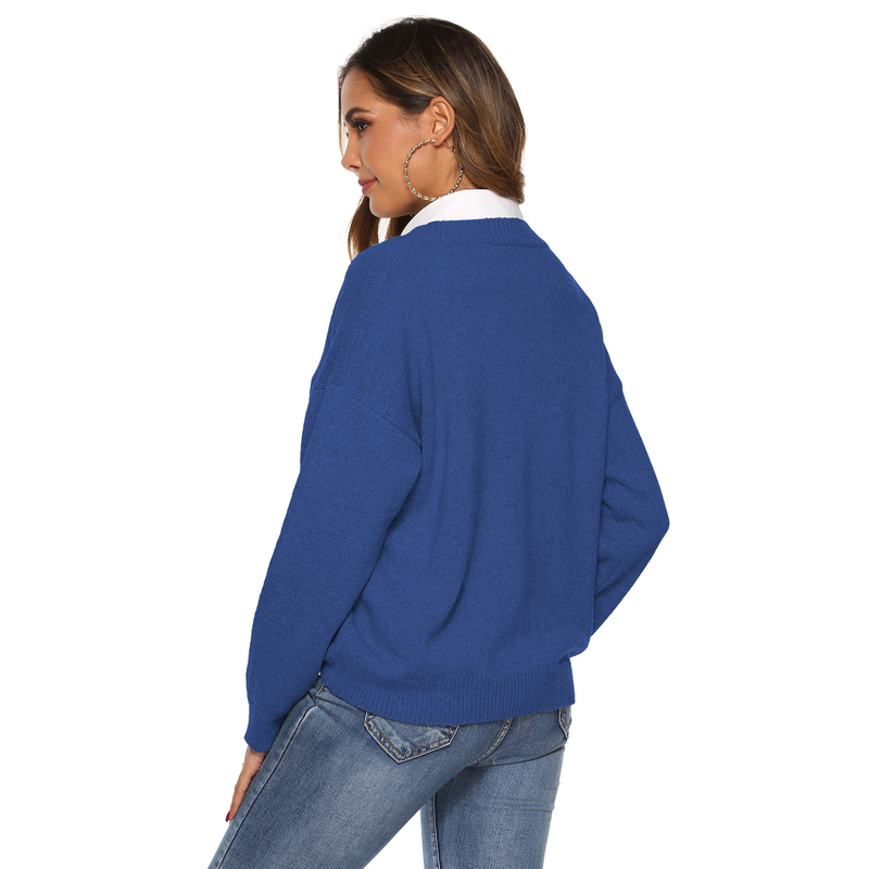 Pull ample à col en v tissé simple pour femme, couleur unie, haut chaud_voghion.com