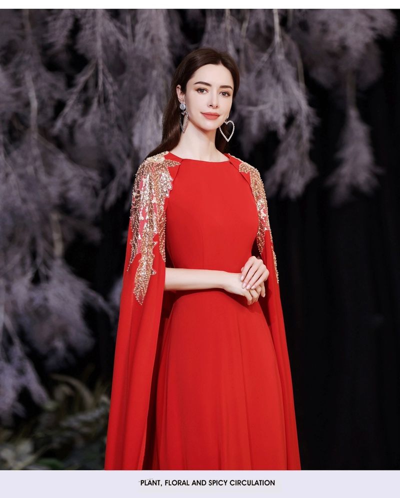Elegant Square Neck Long-Sleeve Red Evening Gown – A-Line Wedding Banquet Dress With Corset Lace-Up Back (XS-XXXL, Polyester Blend)_voghion.com