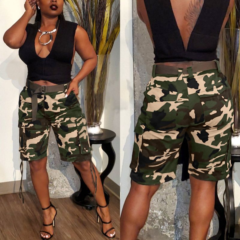 Vêtements pour femmes, salopette multi-poches avec cordon de serrage camouflage (sans ceinture), printemps et été_voghion.com